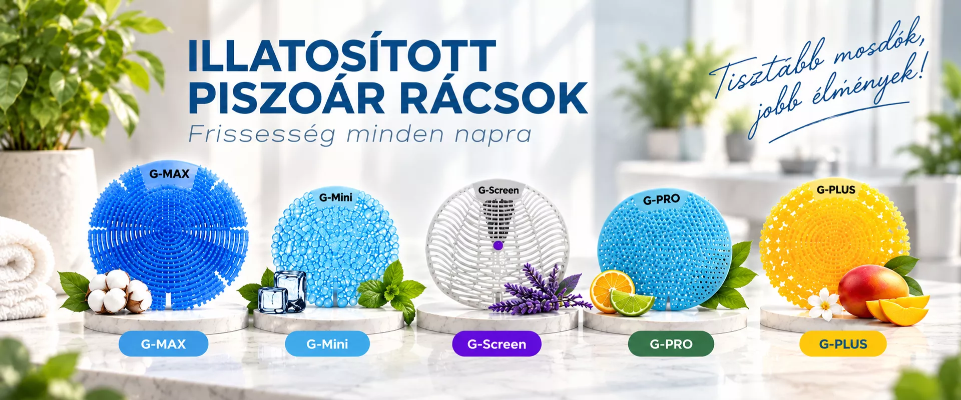 Illatosított piszoár rácsok, 30-60 napos intenzitással