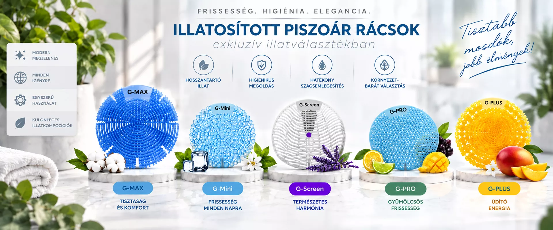 Illatosított piszoár rácsok, 30-60 napos intenzitással