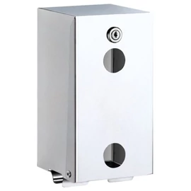 DELABIE vandálbiztos kistekercses WC-papír adagoló, szögletes, 1 mm vastag r.m. acél, fényes, 2 tekercses, szintjelzővel, kulccsal zárható, szemből nyitható