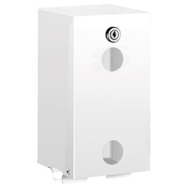 DELABIE vandálbiztos kistekercses WC-papír adagoló, szögletes, 1 mm vastag r.m. acél, fehér, 2 tekercses, szintjelzővel, kulccsal zárható, szemből nyitható