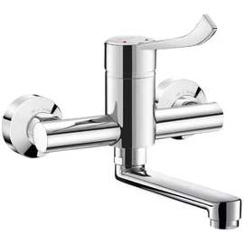 DELABIE SECURITHERM EP forrázásgátlós mosogató csaptelep nyomáskiegyenlítő keverővel, SECURITOUCH szigeteléssel, 150 mm lengő kifolyóval, H-M vízre, BIOFIL szűrőfej csatlakoztatási lehetőséggel, STOP/CHECK elzárószelepes falikorongokkal