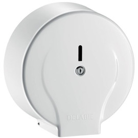 DELABIE vandálbiztos JUMBO MINI acél WC-papír tartó, 200 m-es tekercsekhez, fehér