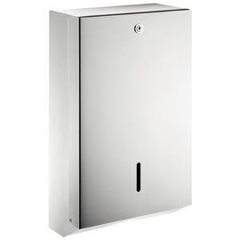 DELABIE vandálbiztos C/Z hajtott kéztörlő adagoló, r.m. acél, fényes, 1 mm lemezvastagság, kulccsal zárható, akár 750 lap kapacitással