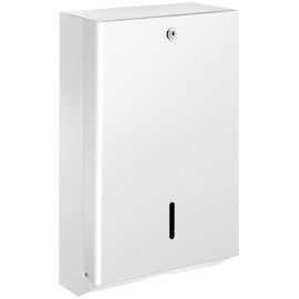 DELABIE vandálbiztos C/Z hajtott kéztörlő adagoló, acél, fehér, 1 mm lemezvastagság, kulccsal zárható, akár 750 lap kapacitással