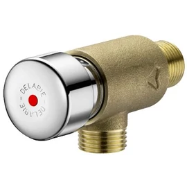 DELABIE TEMPOSTOP r.m. kézmosó köpenye mögötti térdkapcsoló kevert vízre, alsó kifolyás, krómozott nyomógomb fejjel