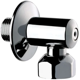 DELABIE falon kívüli könyökcsatlakozó integrált elzárószelep takarótárcsával, M1/2" - F3/4" csatlakozásokkal, sárgaréz, krómozott fényes