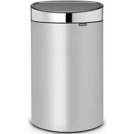Brabantia Touch Bin New Soft-Touch nyomófedeles hulladékgyűjtő belső tartállyal, ovális, 40L - L méret, acél, metál szürke test, fényes fedő - 114861