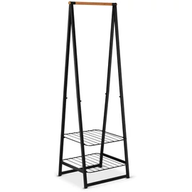 Brabantia Linn Clothes Rack Small ruhatartó állvány, 606x1900x570mm kis méret, 2db állítható magasságú rácsos polc, bambusz rúd, acél váz, fekete - 118203