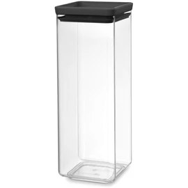 Brabantia tárolóedény 2,5L, egymásra rakható, légmentes záródás, szögletes, sötétszürke, átlátszó műanyag tartály - 122408