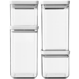 Brabantia tárolóedény készlet, 4db-os, 2x1,6L/2x0,7L, egymásra rakható, légmentes záródás, szögletes, világosszürke, átlátszó műanyag tartály - 122569