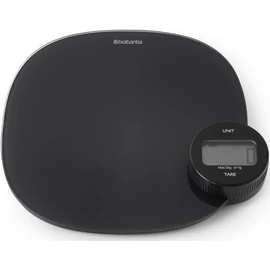 Brabantia Tasty+ Measure & Check digitális konyhai mérleg plus, dinamóval tölthető, 5kg teherbírás, 1g pontosság, LCD kijelző, műanyag test, üveg fedlap, sötétszürke - 122880