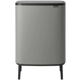 Brabantia Bo Touch Bin Hi hulladékgyűjtő Soft-Close fedéllel, magasított, lábakon álló, műanyag tartály, XXL, 60L - M méret, acél, betonszürke ásványi textúra - 130281