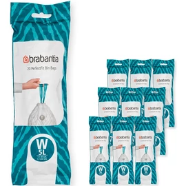Brabantia PerfectFit szemeteszsák, W méret, 5L, Multipack 200 zsák, 10 tekercs, 20 zsák/tekercs - 137884