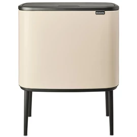 Brabantia Bo Touch Bin nyomófedeles hulladékgyűjtő, magasított, lábakon álló, műanyag tartály, 36L - R méret, acél, világos bézs - 201189