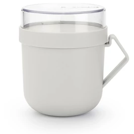 Brabantia Make & Take Soup Mug leveses bögre, 600 ml, hőálló fogantyú, beépített gőzkieresztő szelep, felső tárolórekesz, szivárgás- és légmentes záródás, BPA mentes műanyag, világosszürke - 203848