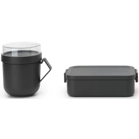 Brabantia Make &amp; Take Lunch Box ételhordozó doboz szett, közepes méretű ételhordozó doboz 1100 ml és leveses bögre 600 ml, sötétszürke - 206665