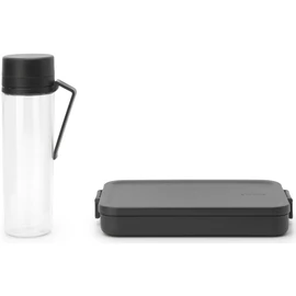 Brabantia Make &amp; Take Break Set 2db-os szett vizespalack (500 ml) és lapos ételhordozó doboz (1100 ml), BPA mentes műanyag, sötétszürke - 206689