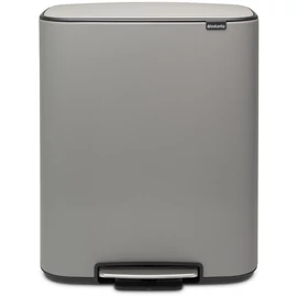Brabantia Bo Pedal Bin pedálos szelektív hulladékgyűjtő szagmentesen záródó Soft-Close fedél, műanyag tartály, 2x30L - O méret, acél, betonszürke ásványi textúra - 211485