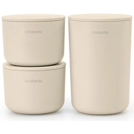 Brabantia ReNew 3db-os kozmetikai rendszerező, tároló szett, halmozható 2db kicsi kehely és 1db pohár fedővel, műanyag, világos bézs - 223501