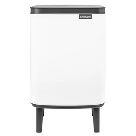 Brabantia Bo Waste Bin Hi hulladékgyűjtő felnyitható, Soft-Close fedéllel, magasított, lábakon álló, műanyag tartály, 7L - B méret, acél, fehér - 227165