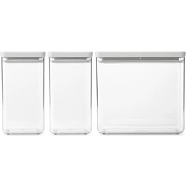 Brabantia tárolóedény készlet, 3db-os, 2x1,6L/1x3,5L, egymásra rakható, légmentes záródás, szögletes, világosszürke, átlátszó műanyag tartály - 230769