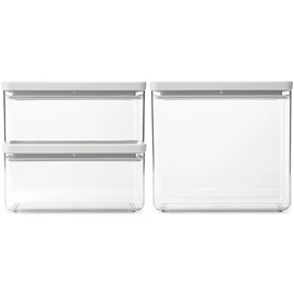 Brabantia tárolóedény készlet, 3db-os, 2x1,5L/1x3,5L, egymásra rakható, légmentes záródás, szögletes, világosszürke, átlátszó műanyag tartály - 230806