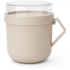 Brabantia Make &amp; Take Soup Mug leveses bögre, 600 ml, hőálló fogantyú, beépített gőzkieresztő szelep, felső tárolórekesz, szivárgás- és légmentes záródás, BPA mentes műanyag, világos bézs - 241468
