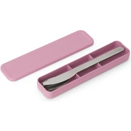 Brabantia Make &amp; Take Cutlery Set komplett utazó evőeszköz készlet, 3db-os szett, r.m. acél, műanyag tok, BPA mentes, selyem matt/rózsaszín-lila - 241925