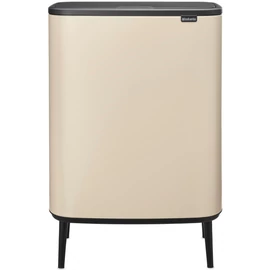 Brabantia Bo Touch Bin Hi szelektív hulladékgyűjtő Soft-Close fedéllel, magasított, lábakon álló, műanyag tartály, XXL, 2x30L - O méret, acél, világos bézs - 251580