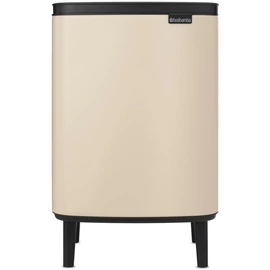 Brabantia Bo Waste Bin Hi hulladékgyűjtő felnyitható, Soft-Close fedéllel, magasított, lábakon álló, műanyag tartály, 12L - C méret, acél, világos bézs - 251665