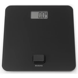 Brabantia ReNew elemmentes fürdőszobai mérleg, 5-150kg között, 0,1kg pontossággal mér, nagy LED kijelzővel, dimanóval tölthető, műanyag test, üveg fedlap, sötétszürke - 281341