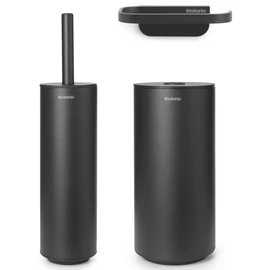 Brabantia MindSet 3db-os WC pipere csomag, sörtés fejű WC-kefe, WC-papír és tartalék WC-papír tartó, acél, határtalan szürke ásványi textúra - 303906