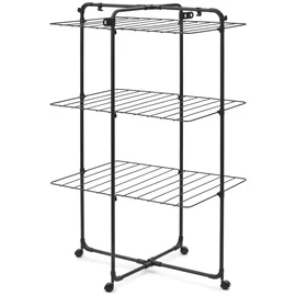 Brabantia HangOn Tower Drying Rack 3 szintes ruhaszárító torony kerekekkel, 23m szárítási hossz, 25kg teherbírás, összecsukható, acél, matt fekete - 303982
