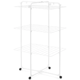 Brabantia HangOn Tower Drying Rack 3 szintes ruhaszárító torony kerekekkel, 23m szárítási hossz, 25kg teherbírás, összecsukható, acél, fehér - 306303