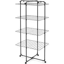 Brabantia HangOn Tower Drying Rack 4 szintes ruhaszárító torony kerekekkel, 30m szárítási hossz, 25kg teherbírás, összecsukható, acél, matt fekete - 319303