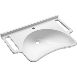 DELABIE PMR vandálbiztos akadálymentes mosdó konkáv kialakítással MINERALCAST műgyanta - kőzet kompozitból, fix, oldalsó kapaszkodókkal, fehér