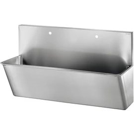 DELABIE sebészi bemosakodó vályú magas hátfallal, kevert vízre 2x1db 22mm csapfurattal, két állásos 1400mm, Hygiene+ dizájn, r.m. acél