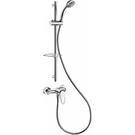 DELABIE SECURITHERM fali zuhanyszett EP nyomáskiegyenlítő forrázásgátlóval, lyukas kar, Single Jet kézi zuhany, rúd, szappantartó, gégecső L=1,5m, sima tárcsák