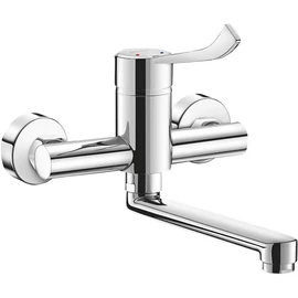 DELABIE SECURITOUCH szigetelésű fali mosogató csap 200mm lengő kifolyóval, L=150mm-es orvosi keverőkarral, BIOFIL szűrőfej előkészítéssel