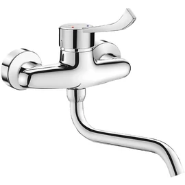 DELABIE fali mosogató csaptelep hosszú keverőkarral, lengő kifolyóval, L=200mm, ipari vízátfolyás, 26L/p