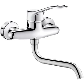 DELABIE fali mosogató csaptelep lyukas keverőkarral, lengő kifolyóval, L=200mm, ipari vízátfolyás, 26L/p