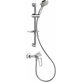 DELABIE SECURITHERM fali zuhanyszett EP nyomáskiegyenlítő forrázásgátlóval, lyukas kar, 5 Jets kézi zuhany, rúd, szappantartó, gégecső L=1,5m, sima tárcsák