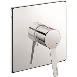 DELABIE beépített zuhanycsaptelep előlap EP forrázásgátlós, teli karos keverővel, falon belüli vízkivezetéssel, hőmérséklet-határolóval, 160x160mm, r.m. acél, fényes, 9L/p, kit 2/2