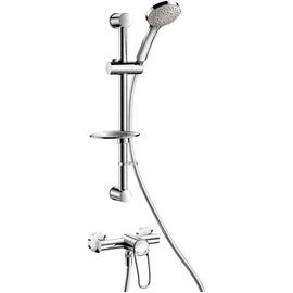 DELABIE SECURITHERM fali zuhanyszett EP nyomáskiegyenlítő forrázásgátlóval, lyukas kar, kézi zuhany, rúd, szappantartó, gégecső L=1,5m, STOP/CHECK tárcsák