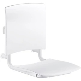 DELABIE kapaszkodóra akasztható fix zuhanyzó ülőke hátfallal, leemelhető, fehér rm acél vázon