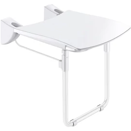 DELABIE Comfort ülőfelületű felhajtható zuhanyülőke lábbal, 420x506mm, fehér r.m. acél vázon