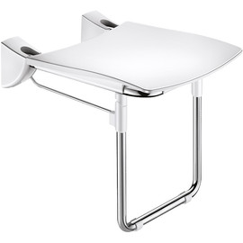 DELABIE Comfort ülőfelületű felhajtható zuhanyülőke lábbal, 420x506mm, UltraPolish fényes r.m. acél vázon