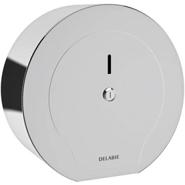 DELABIE ipari extra nagytekercses WC-papír adagoló 400m tekercsekhez, D=310mm, zárható, vandálbiztos r.m. acél ház, fényes