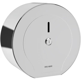 DELABIE ipari nagytekercses WC-papír adagoló 200m tekercsekhez, D=245mm, zárható, vandálbiztos r.m. acél ház, fényes