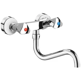 DELABIE fali mosogató csaptelep tekerőfejekkel, lengő kifolyóval, L=200mm, ipari vízátfolyás, 45L/p